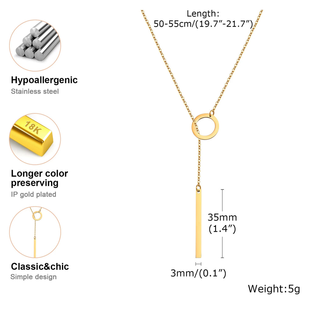 Meaeguet Lariat Necklace – Gold Stainless Steel Drop Pendant Lariat Pendant Necklace SPOT
