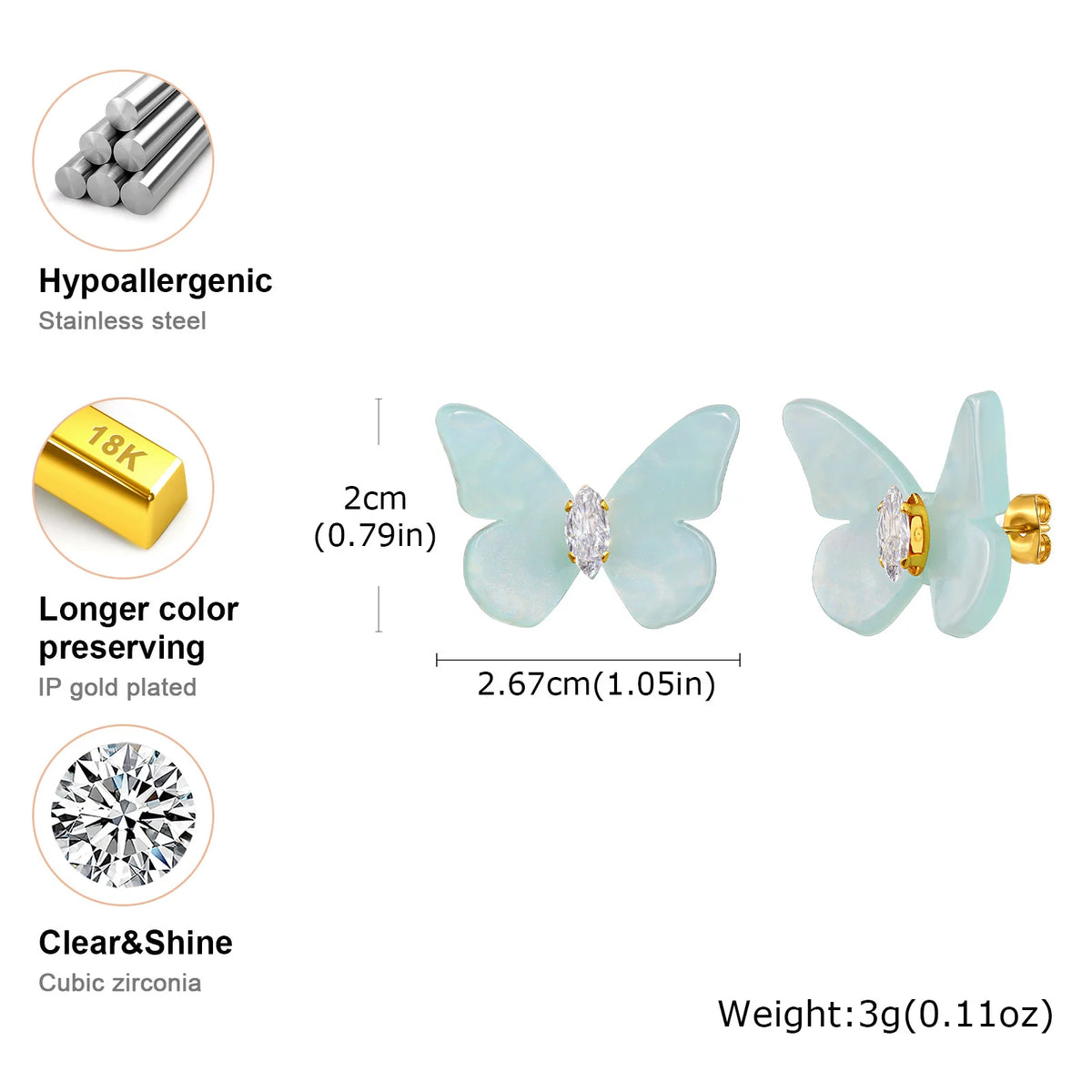 Butterfly Stud Earrings – Hypoallergenic Stainless Steel Stud Earrings SPOT
