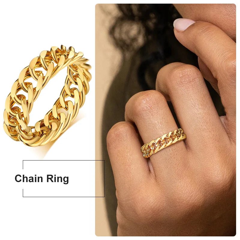 6mm Cuban Curb Chain Ring – 18K Gold Stainless Steel Fashion Ring SPOT