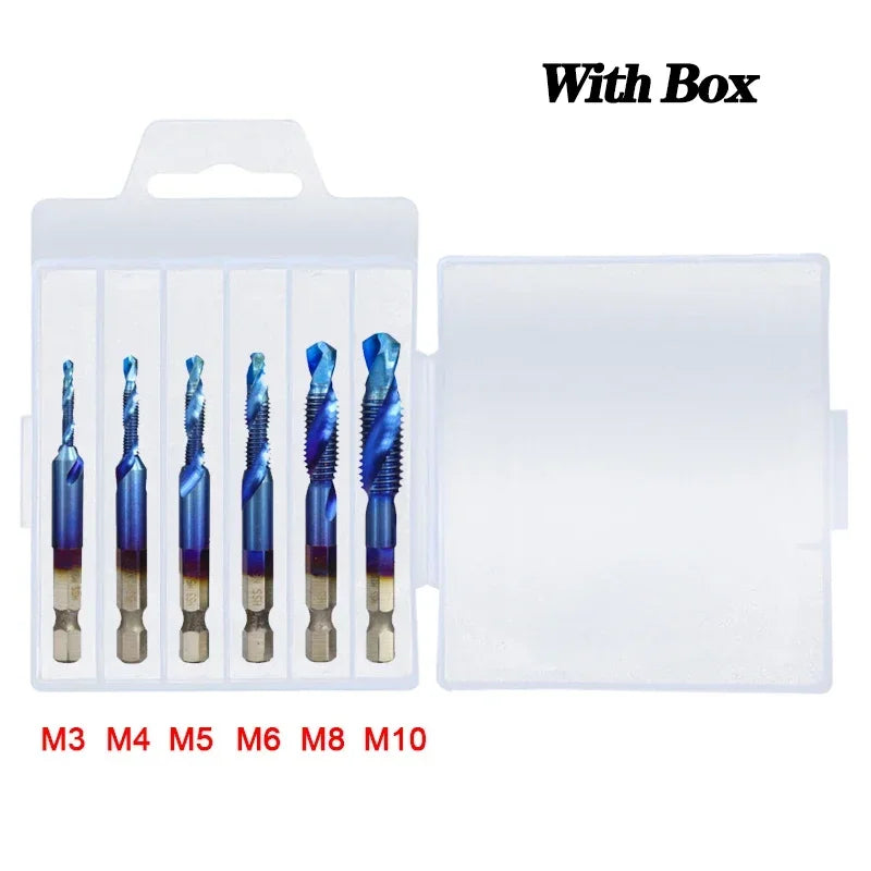 6-Pc Metric Titanium Drill Tap Bit Set M3–M10 | 1/4" Hex Shank
