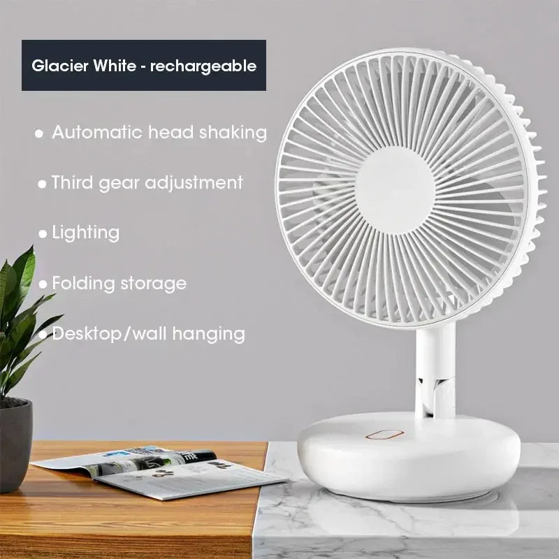 Foldable Telescopic Floor Fan – USB Rechargeable, 3 Speeds Portable Floor Fan SPOT White USB Type-C