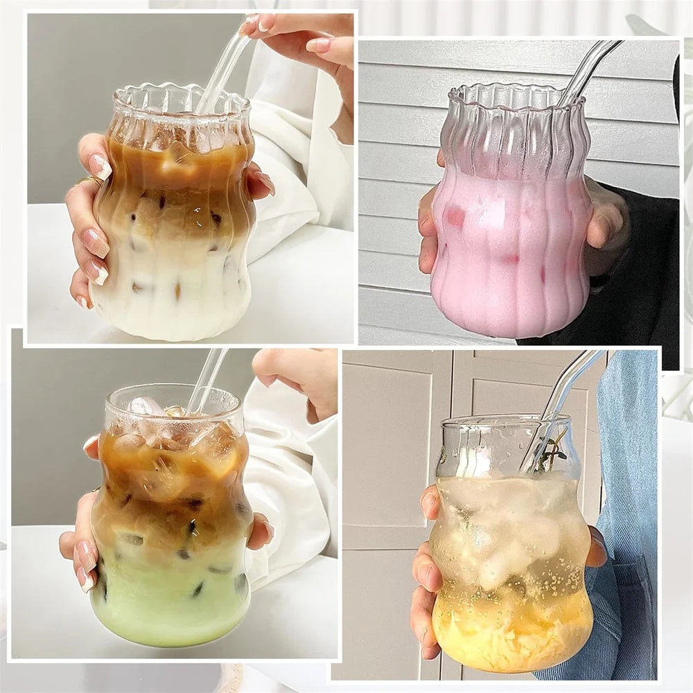 4/6-Pack Striped Glass Tumblers – Heat-Resistant Bubble Cups Glass Tumbler Set SPOT