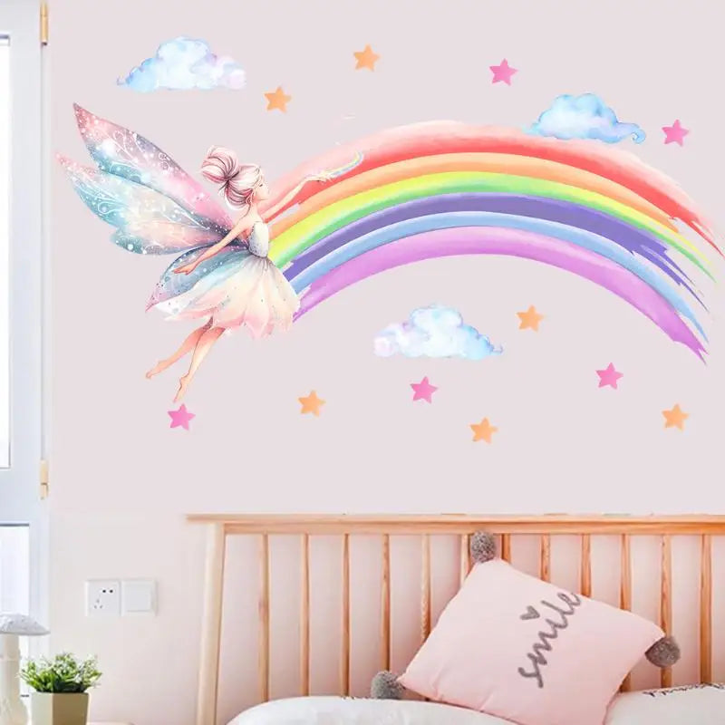 Cartoon Elf Girl Rainbow Wall Sticker – Kids Bedroom Decor Kids Wall Sticker SPOT