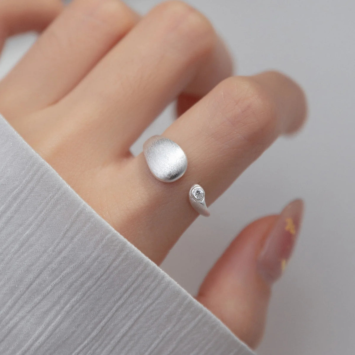 Silver Brushed Matte Open Ring – Adjustable Minimalist Ring Fashion Ring SPOT