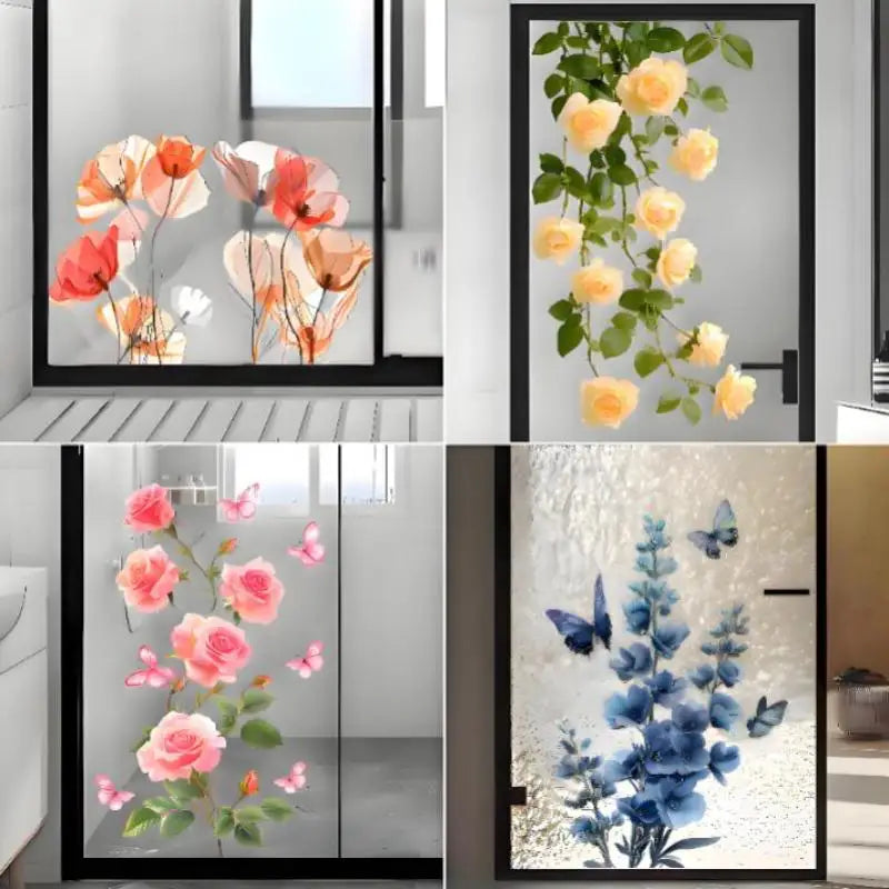 Rose Floral Glass Door Sticker – Removable Waterproof PVC Decal Window Decal Sticker SPOT