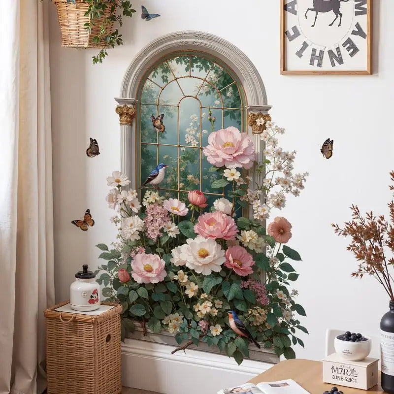 Arched Window Floral Wall Sticker – Butterfly & Bird Decal Wall Decal Sticker SPOT