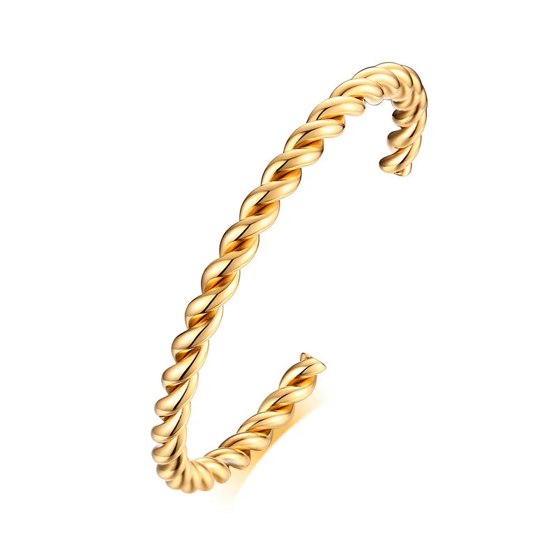Twisted Rope Open Cuff Bangle – Gold Stainless Steel Bracelet Cuff Bangle Bracelet SPOT twist cuff bangle