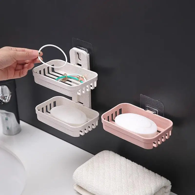 Wheat Straw Wall-Mounted Soap Dish – No-Drill Drainage Wall-Mounted Soap Dish SPOT