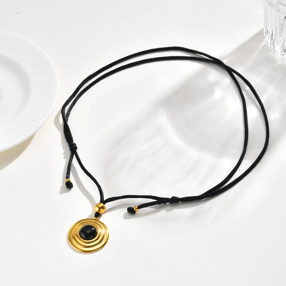 Black Onyx Round Pendant Necklace – Gold Plated Boho Jewelry Pendant Necklace SPOT