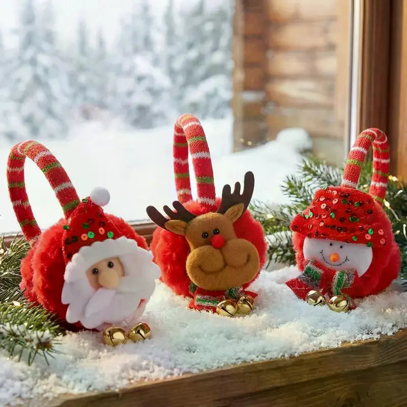 Christmas Plush Earmuffs – Festive Elastic Ear Warmers Holiday Earmuffs SPOT