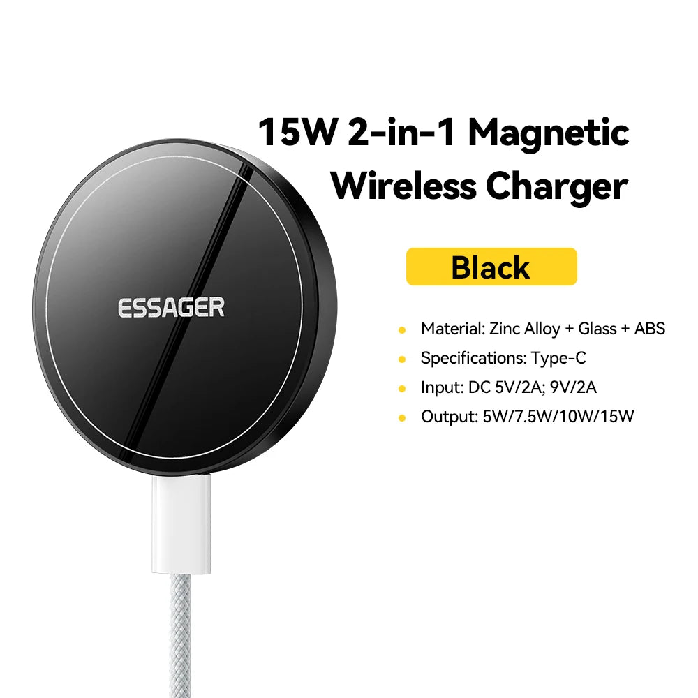 Essager 2-in-1 Magnetic Wireless Charger 15W with Stand Wireless Charger Stand SPOT black