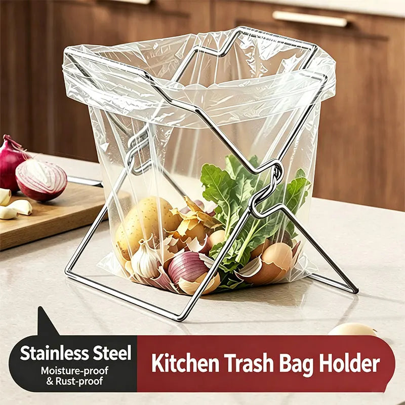 Collapsible Stainless Steel Trash Bag Holder – Kitchen Rack Trash Bag Holder SPOT