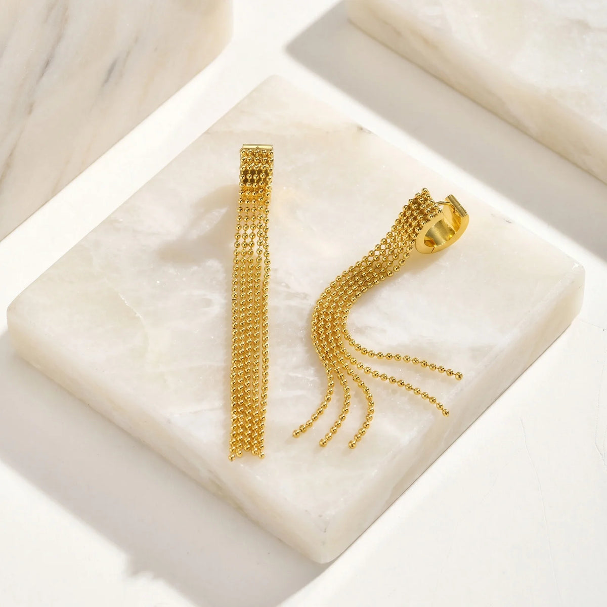 Long Tassel Drop Earrings – Gold Stainless Steel Fringe Tassel Drop Earrings SPOT