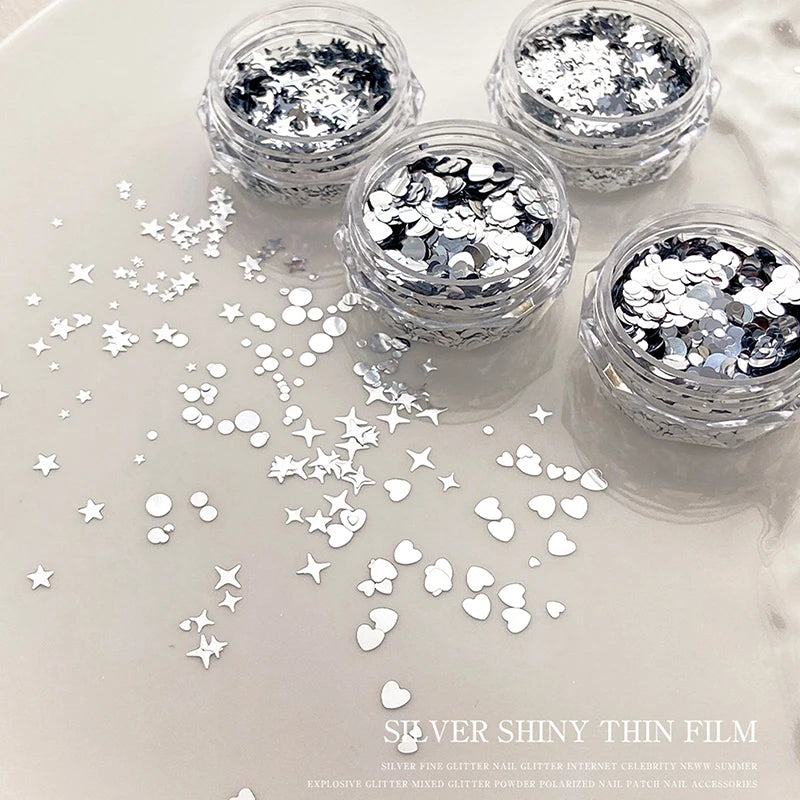 Silver Sequin Mix Nail Art Charms – Stars & Shapes Paillette Jar Nail Art Charms SPOT