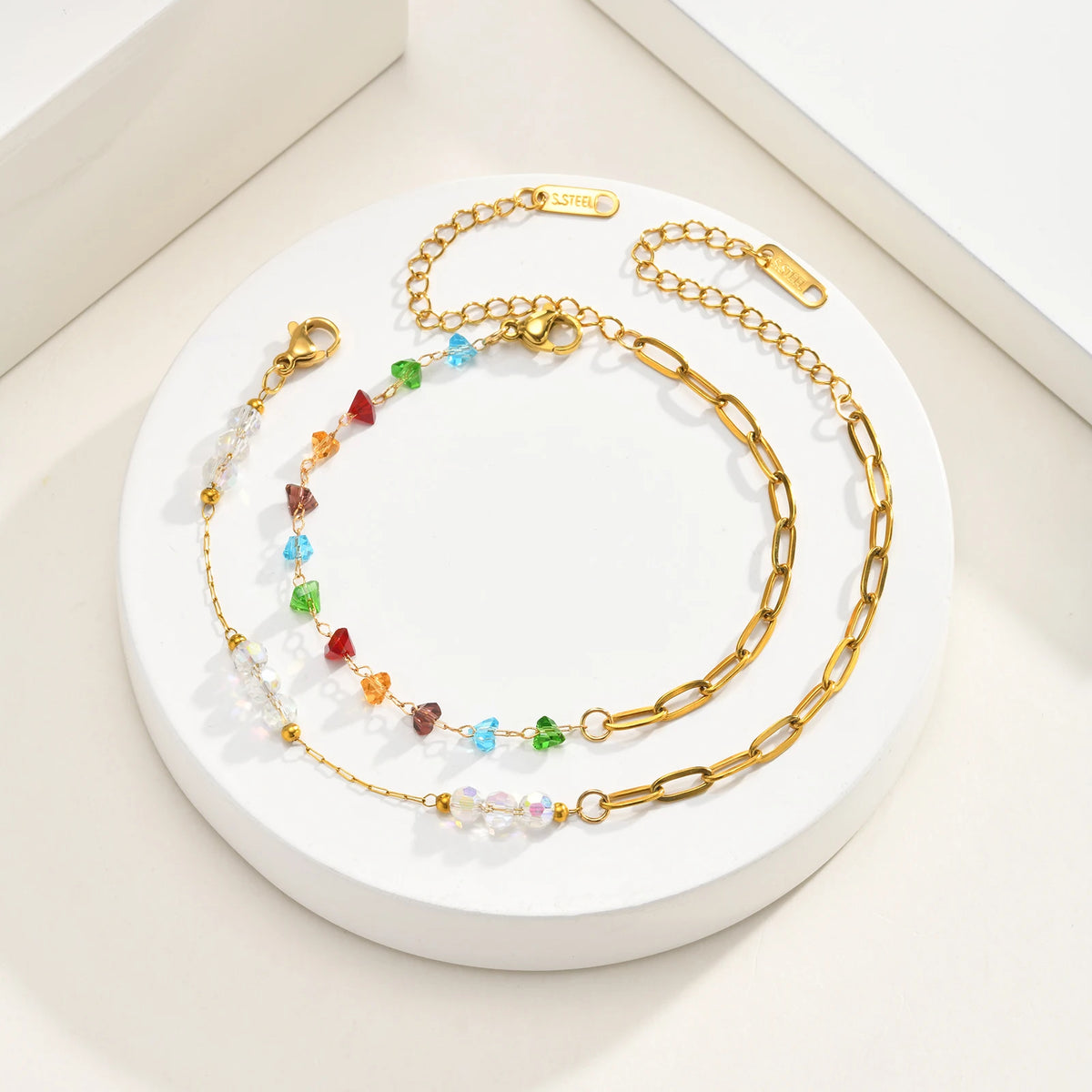 Colorful Zirconia Paperclip Chain Bracelet – Tarnish-Free Steel Chain Link Bracelet SPOT