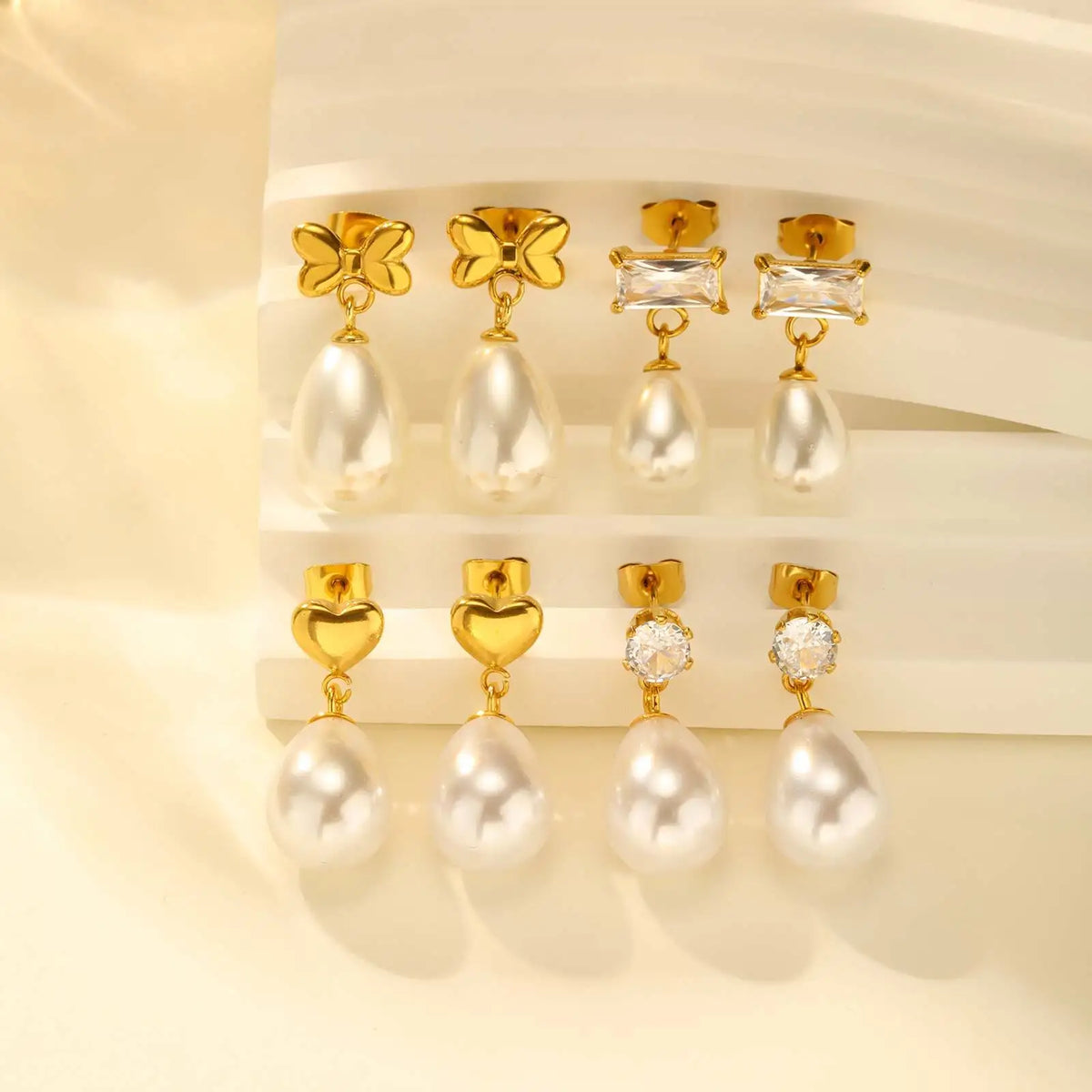 Bow Pearl Drop Earrings – Gold Bowknot Dangle for Women Drop Dangle Earrings SPOT