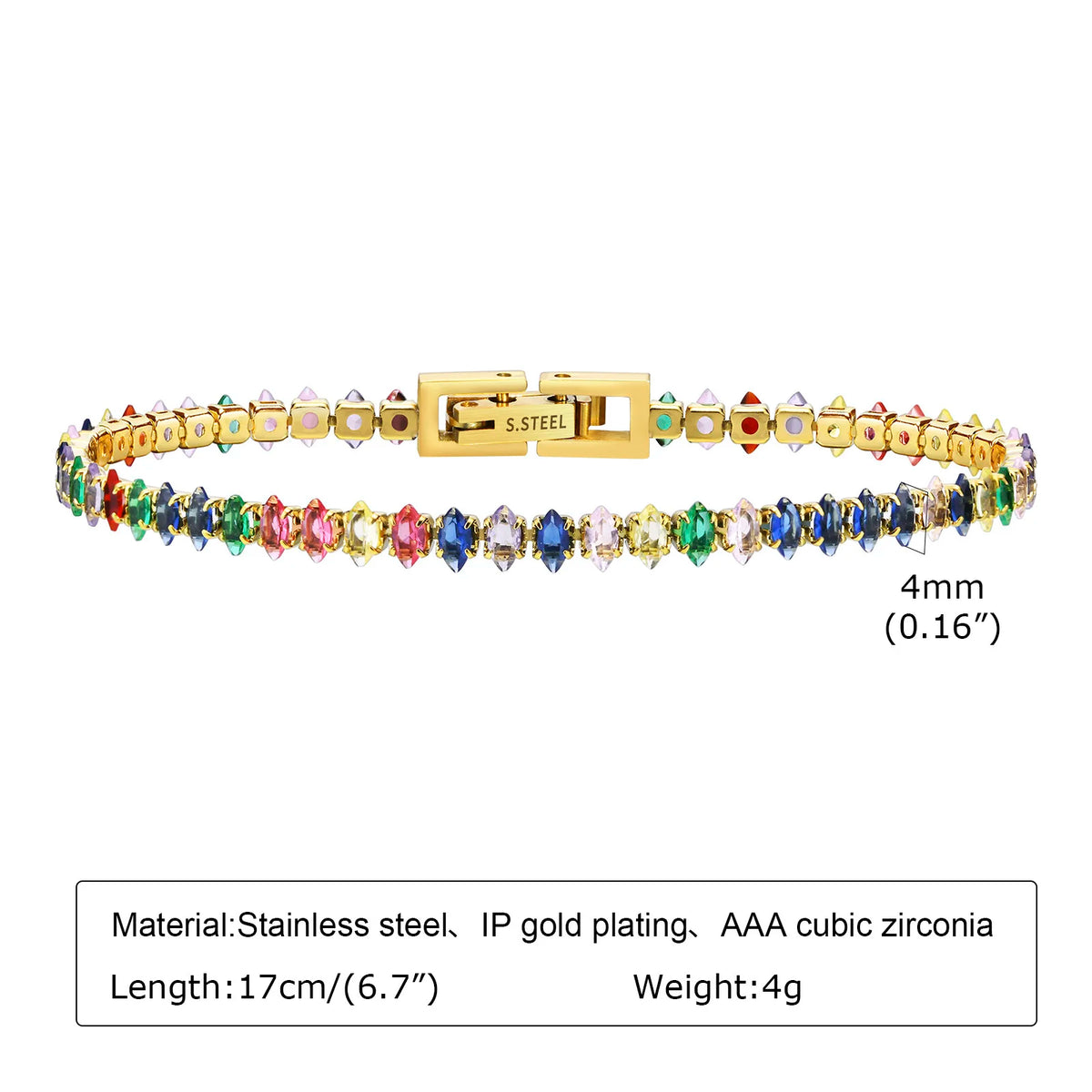 Women's CZ Tennis Bracelet – Gold Stainless Steel Adjustable CZ Tennis Bracelet SPOT BR-1557GH