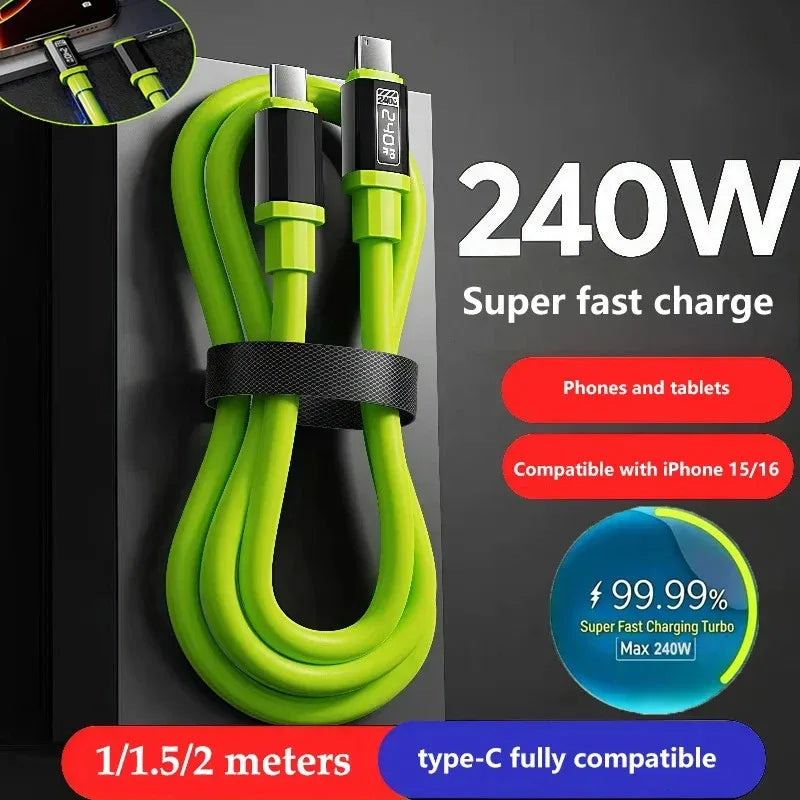 PD 240W USB-C to USB-C Silicone Fast Charging Cable 6A USB-C Charging Cable SPOT