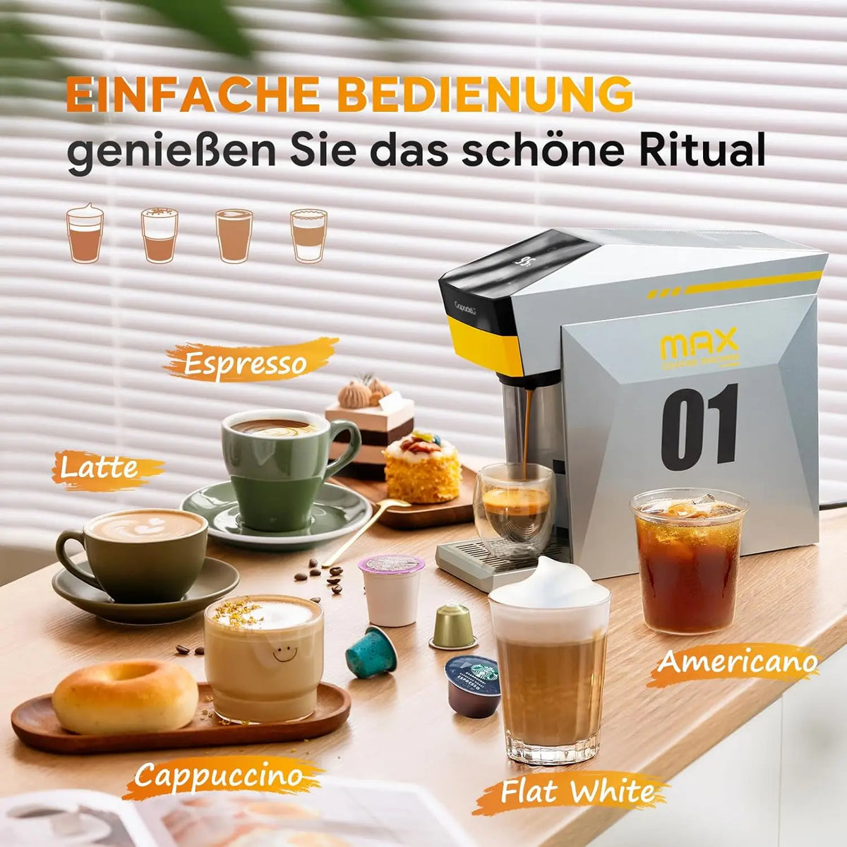 DUTRIEUX 4-in-1 Capsule Coffee Machine 1400W 19 Bar 800ml Capsule Coffee Machine SPOT