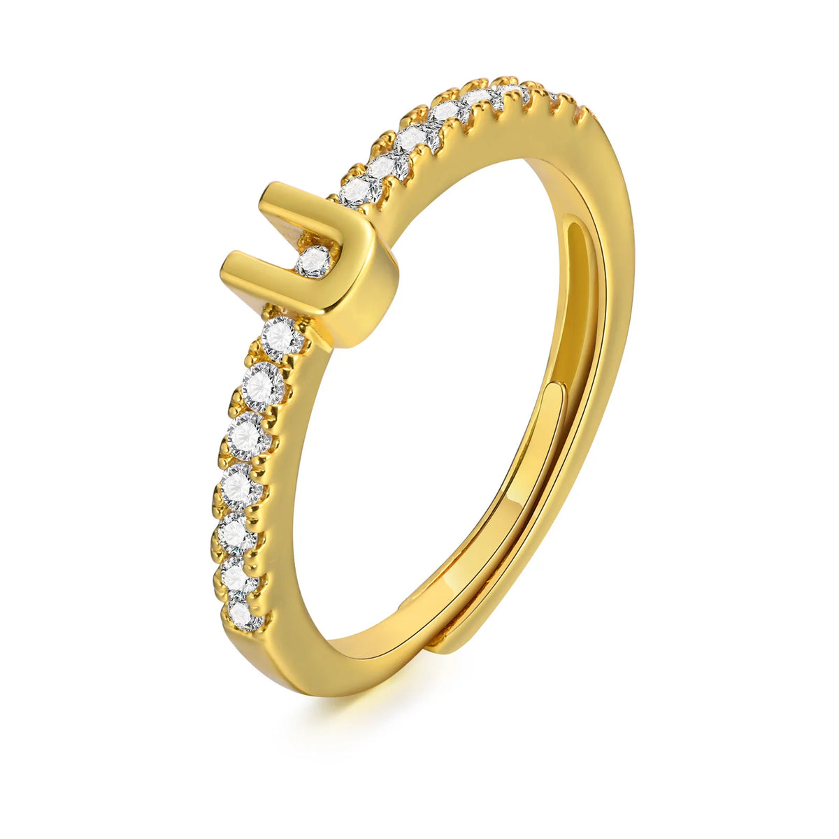 Women's Initial Letter Ring – Pavé CZ Adjustable Stacking Ring Initial Letter Ring SPOT U