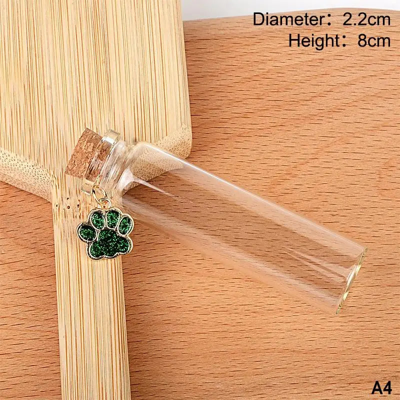 Pet Fur Keepsake Glass Bottle – Cork & Glitter Paw Charm Pet Keepsake Bottle SPOT A4