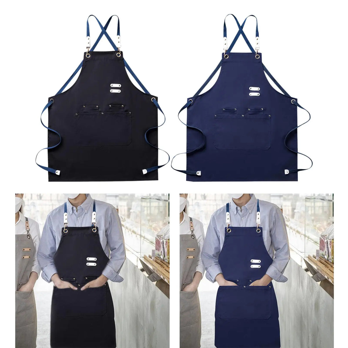 Canvas Work Apron 4-Pocket Bib – Barber, Kitchen & Garden Canvas Bib Apron SPOT