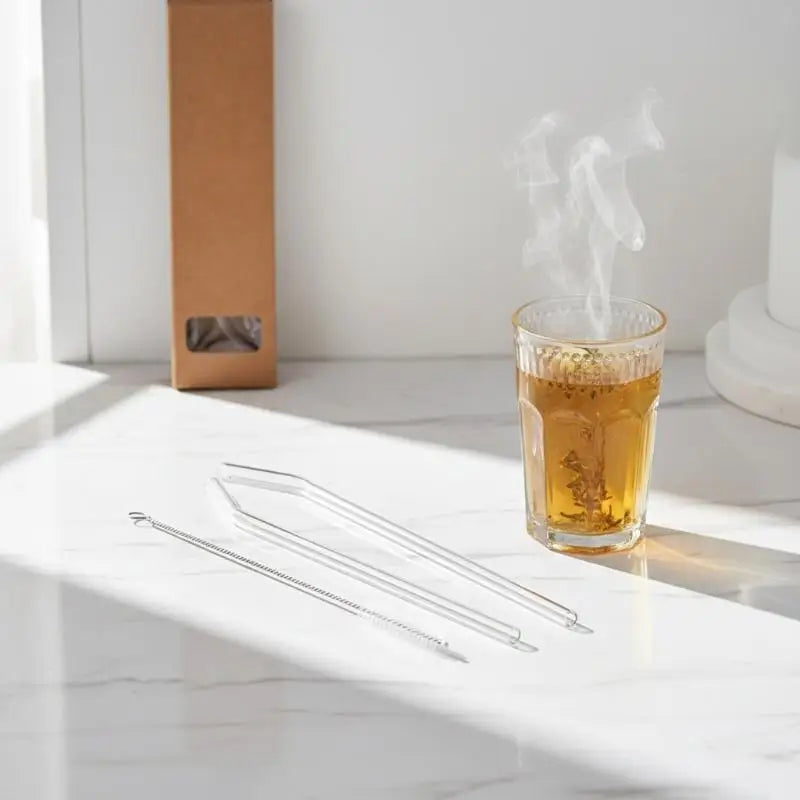 Reusable Borosilicate Glass Straws Set with Cleaning Brush Glass Drinking Straws SPOT