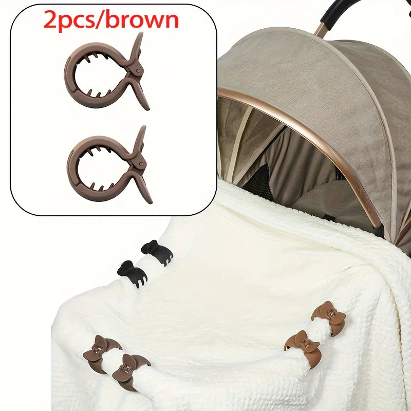 2-Pack Baby Stroller Alligator Clips – Pram Pegs & Hooks Stroller Accessory Clips SPOT brown 2pcs