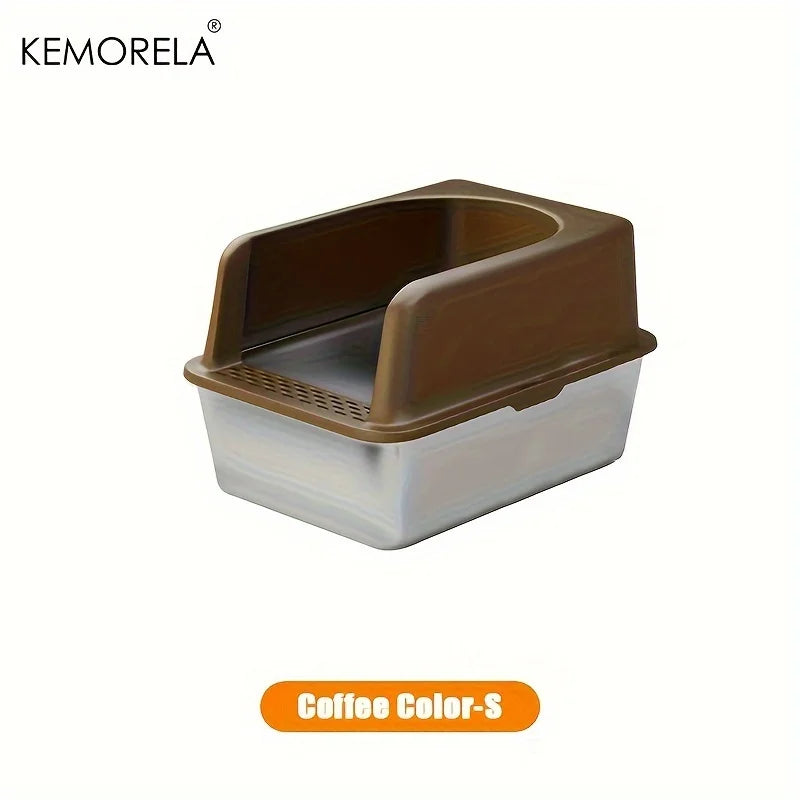 Stainless Steel Cat Litter Box with Lid – Large, Odor-Free Cat Litter Box SPOT Coffee Color S