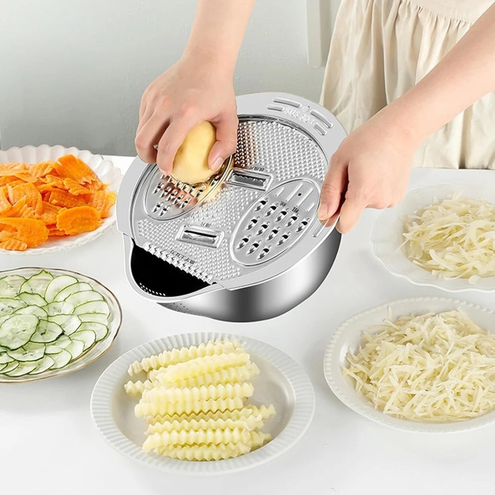2-in-1 Stainless Steel Grater Bowl – Julienne Slicer & Colander Kitchen Grater Bowl SPOT