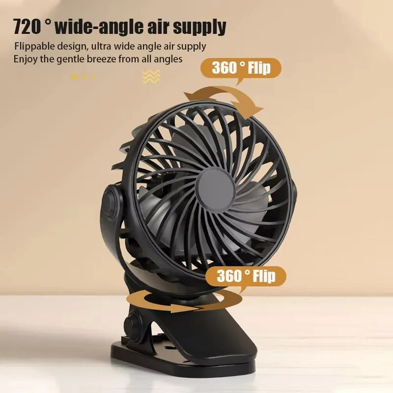 Mini Clip Fan 720° Rotation USB Rechargeable with Night Light Portable Clip Fan SPOT