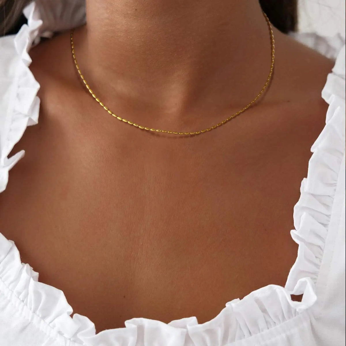 Women's Olive Bead Necklace – Two-Tone Stainless Steel Chain Beaded Chain Necklace SPOT NC-1430G