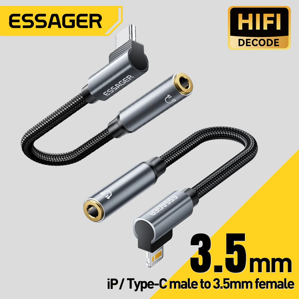 Essager L-Shape USB-C & Lightning to 3.5mm Audio Adapter Audio Adapter Cable SPOT
