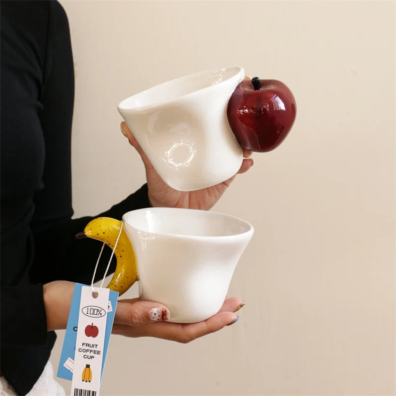 Hand-Painted Ceramic Fruit Mug – Banana & Apple Coffee Cup Ceramic Coffee Mug SPOT