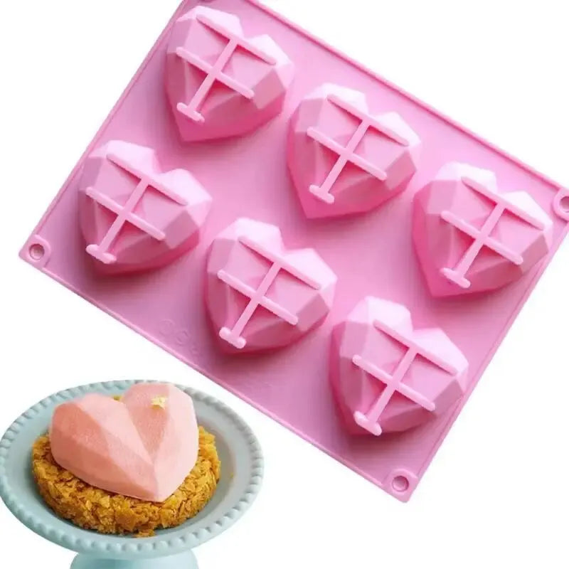 6-Cavity Heart Diamond Silicone Baking Mold – Cake & Mousse Silicone Baking Mold SPOT