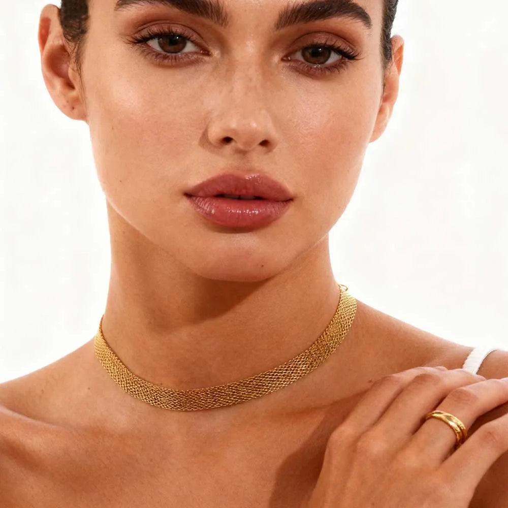 Mesh Chain Choker Necklace – Gold Plated Stainless Steel Choker Necklace SPOT Default Title