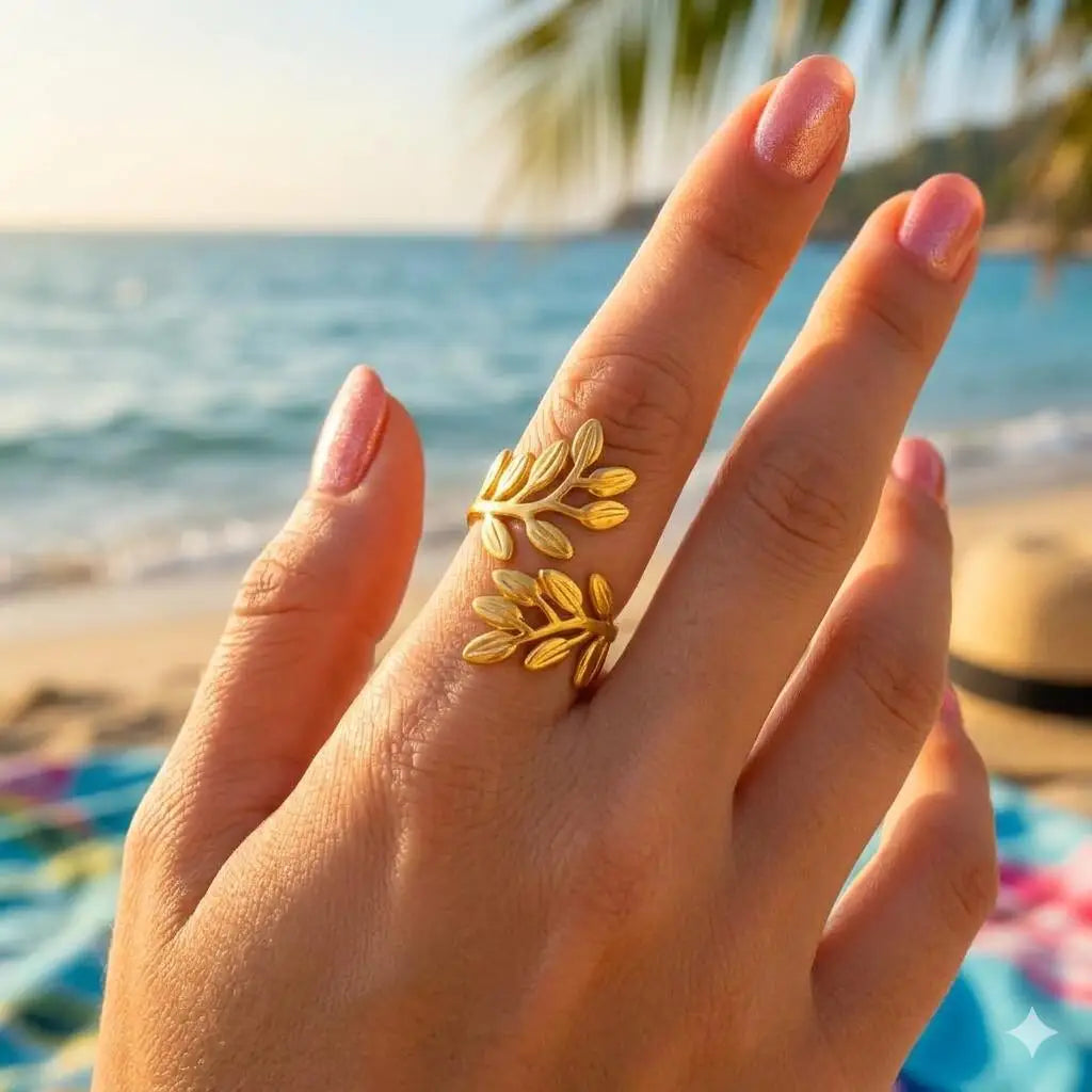 Adjustable Leaf Ring Women – CZ Crystal Gold Stackable Ring Fashion Ring SPOT