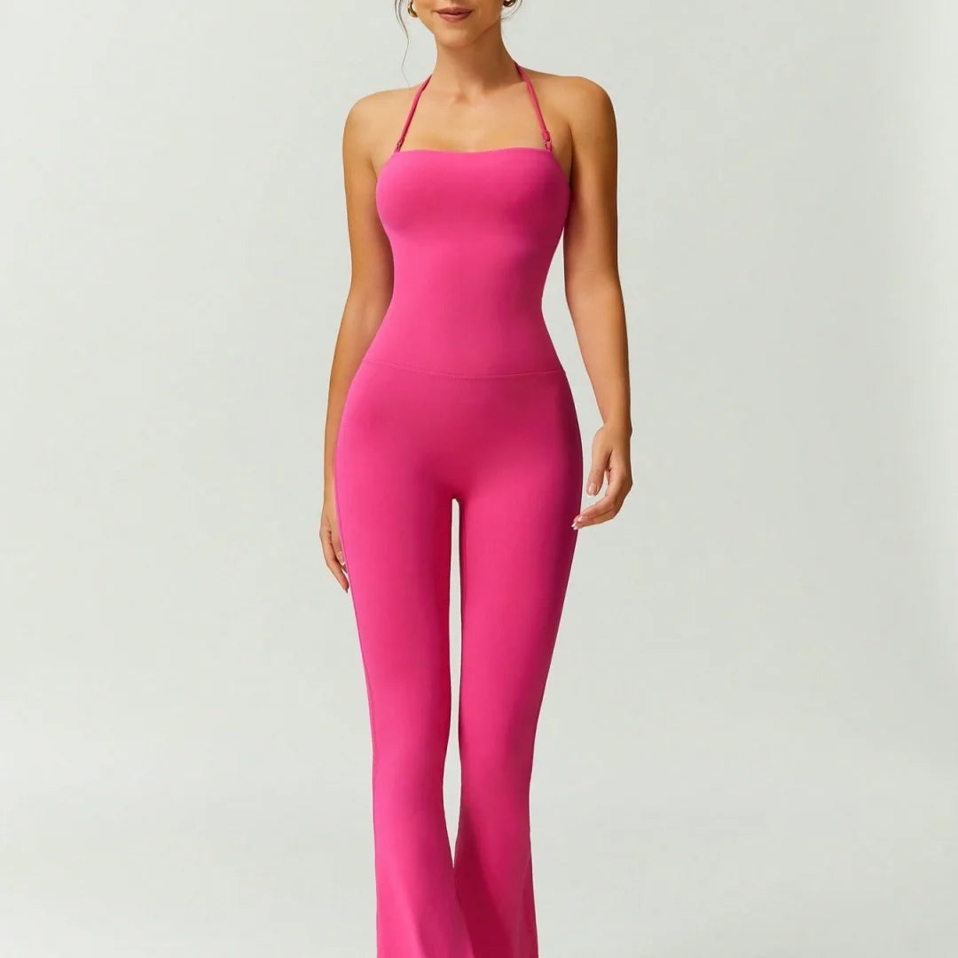 Women's Backless Flared Yoga Jumpsuit – Slim Fit Sportswear Yoga Jumpsuit SPOT L Rose