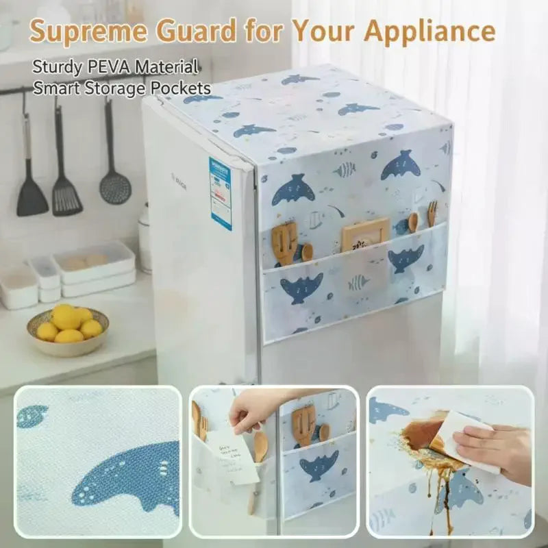 Minimalist Fridge Cover – Waterproof PEVA & Side Storage Pockets Refrigerator Cover SPOT