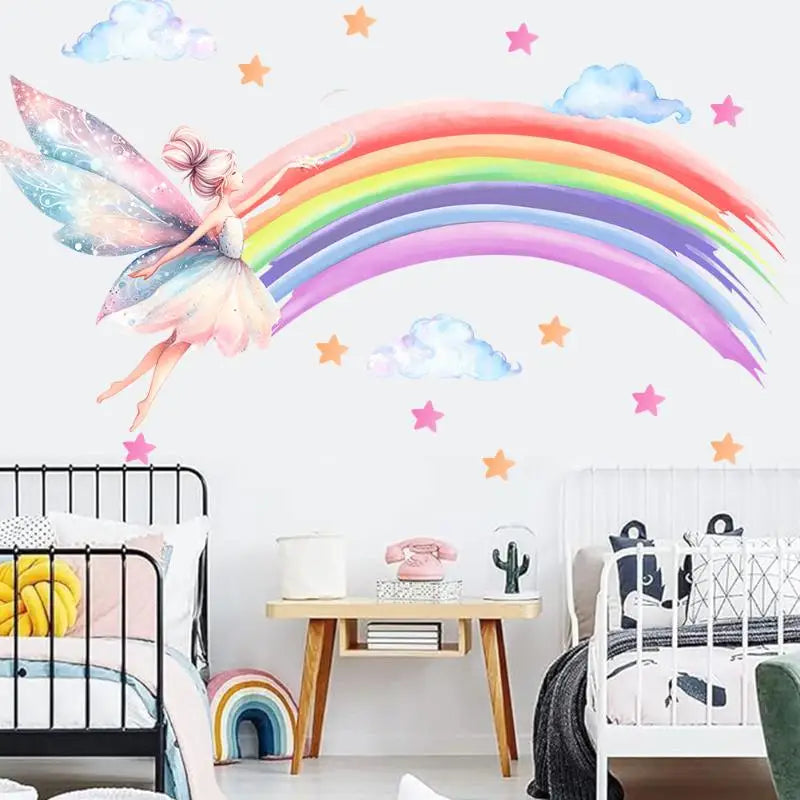 Cartoon Elf Girl Rainbow Wall Sticker – Kids Bedroom Decor Kids Wall Sticker SPOT Default Title