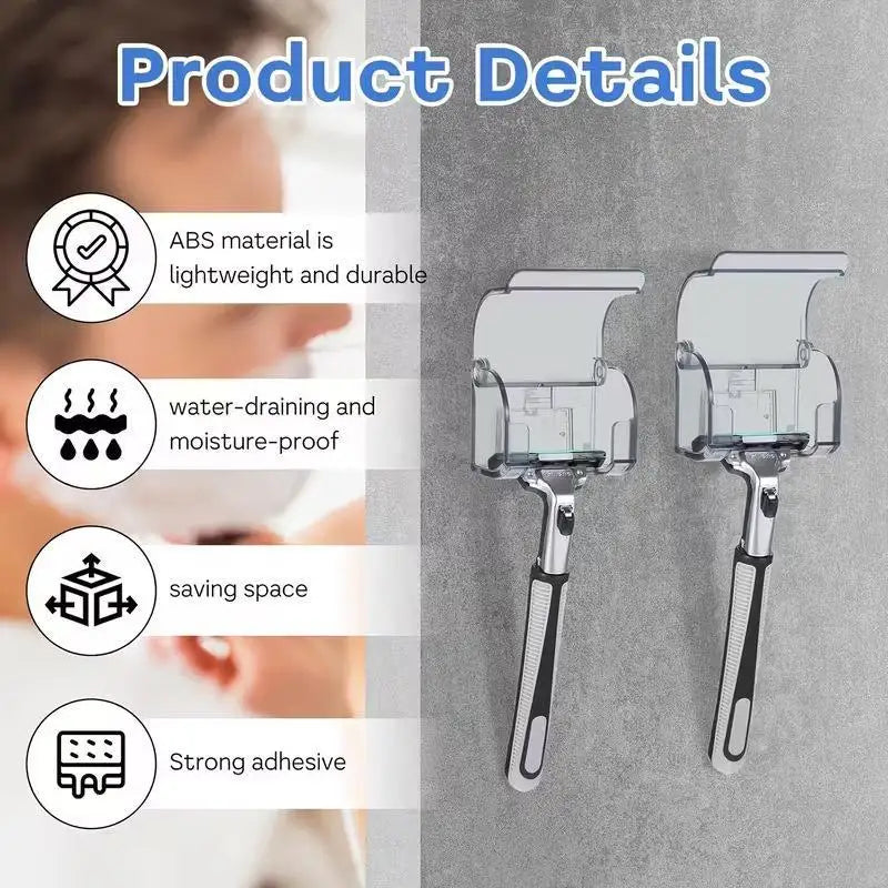 2-Pack Self-Adhesive Razor Holder – Wall-Mounted Shaver Rack Razor Holder Rack SPOT