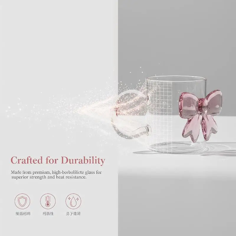 Pink Bow Glass Cup 400ml – Heat-Resistant Borosilicate Drinkware Glass Cup SPOT Default Title
