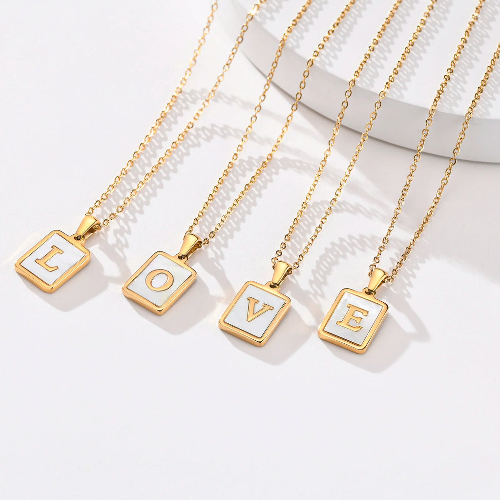 Mother of Pearl Initial Necklace A–Z | Gold Letter Pendant Initial Pendant Necklace SPOT