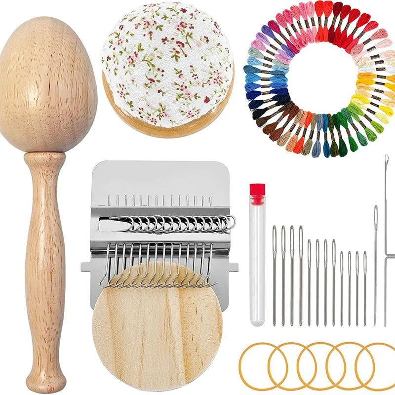 Weaving & Darning Kit – Mini Loom, 14 Hooks, 50 Thread Colors Weaving & Darning Kit SPOT A