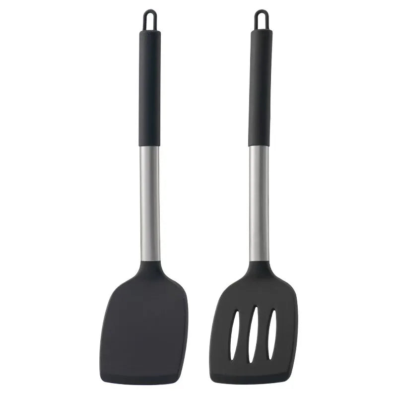 2-Piece Silicone Spatula Set – Solid & Slotted Turner, Steel Handle Silicone Spatula Set SPOT Default Title