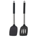 2-Piece Silicone Spatula Set – Solid & Slotted Turner, Steel Handle Silicone Spatula Set SPOT Default Title