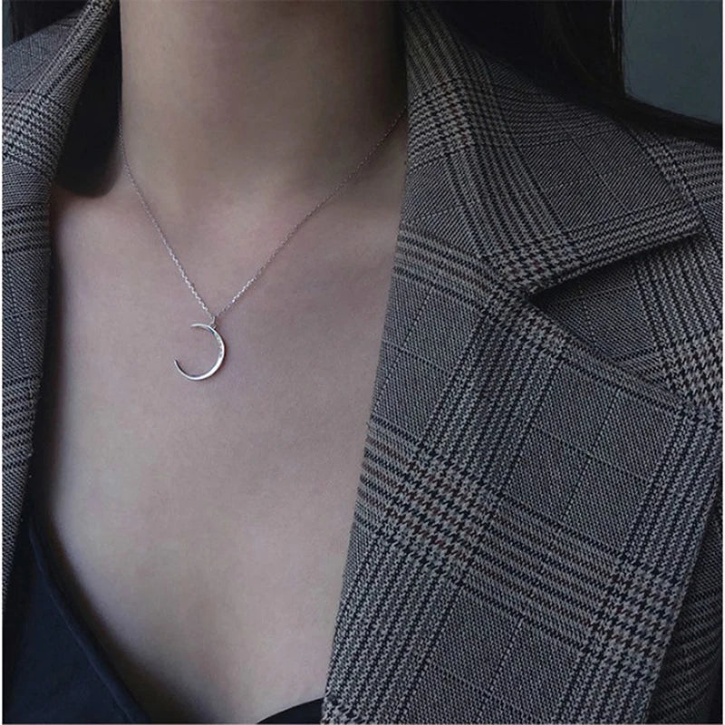 Crescent Moon Silver-Plated Pendant Necklace | Clavicle Chain Pendant Necklace SPOT