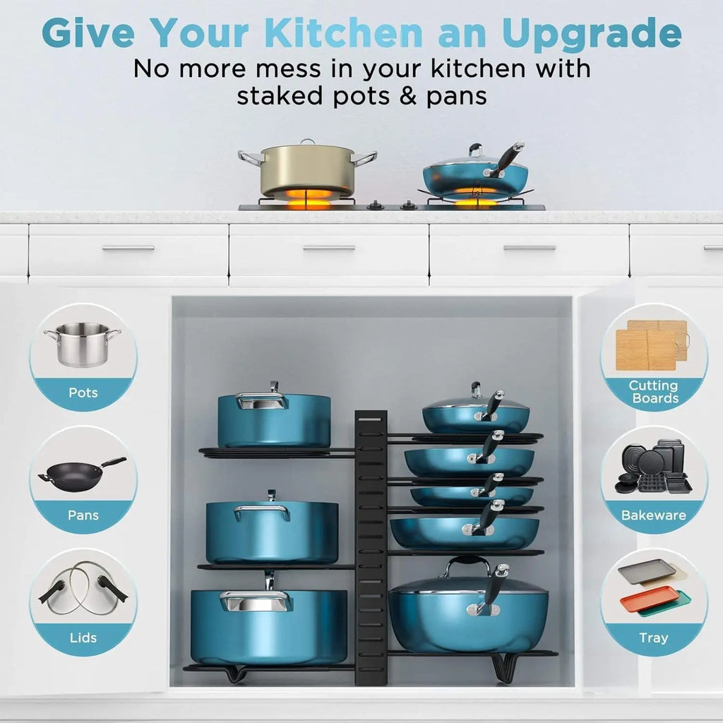 Adjustable Multi-Layer Pot Lid & Pan Organizer Rack Cookware Organizer Rack SPOT