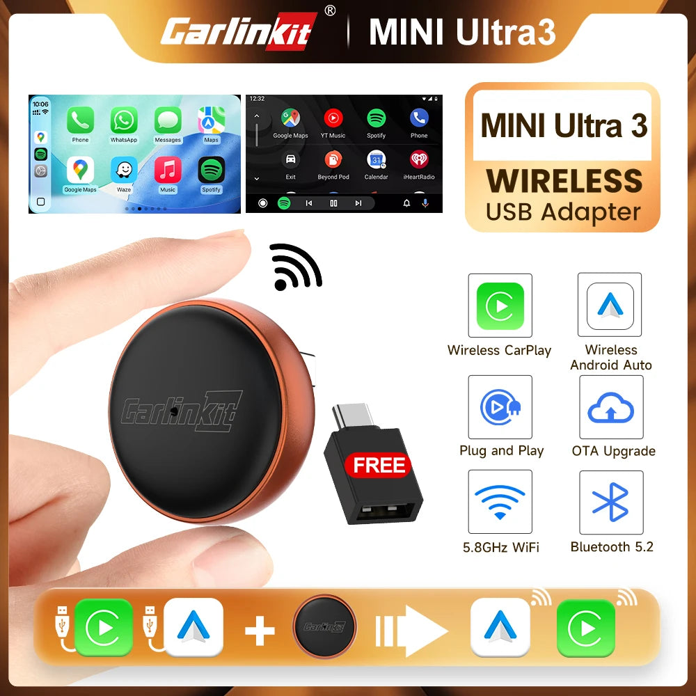 CarlinKit Mini Ultra Wireless CarPlay & Android Auto Adapter Wireless CarPlay Adapter SPOT