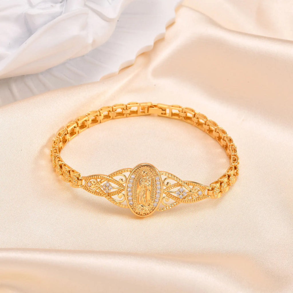 Virgin Mary Bracelet – 14K Gold Plated Catholic CZ Jewelry Religious Bracelet SPOT